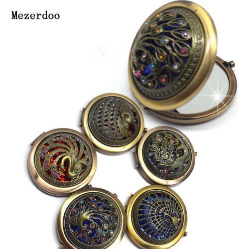 Vintage Gifts Hand Mirrors Hollow Peacock Style Pocket Mirror Mini Portable Compact Mirrors Girl Double-Side Folded Makeup Tools