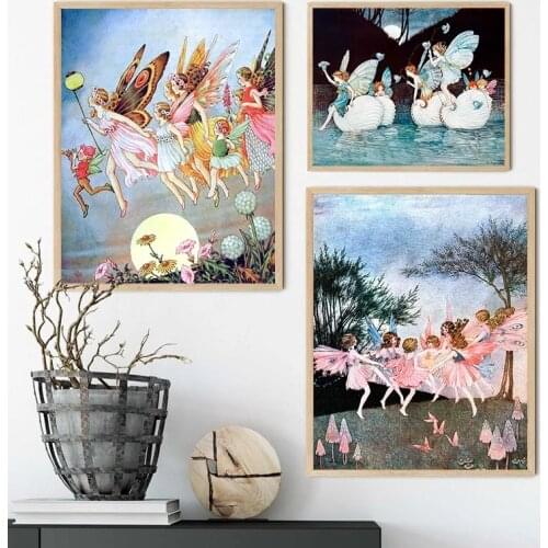 Vintage Gorgeous Fairy Illustration Canvas Posters Ida Rentoul Outhwaite Painting Art Prints Kids Room Wall Decorative Pictures