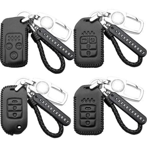 Car Key Protector Anticorrosive Cowhide Shell Black Leather Keychain For Honda Civic 03 04 06 08 Models Keys With Number Plate