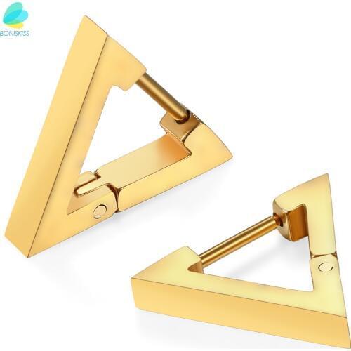 BONISKISS Women Stainless Steel Triangle Shape Earrings Stud Ring Mens beauty Classical Earrings Good Quality New Fashion Style