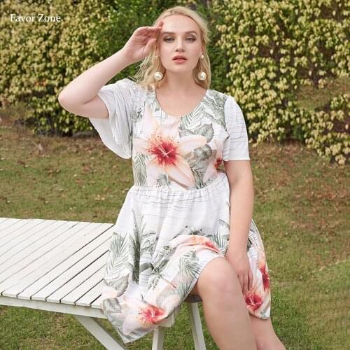 2021 New Summer Plus Size Casual Loose Mini Dresses Women Floral Print Short Sleeve Sweet Backless Sexy Ladies Dress Large Size