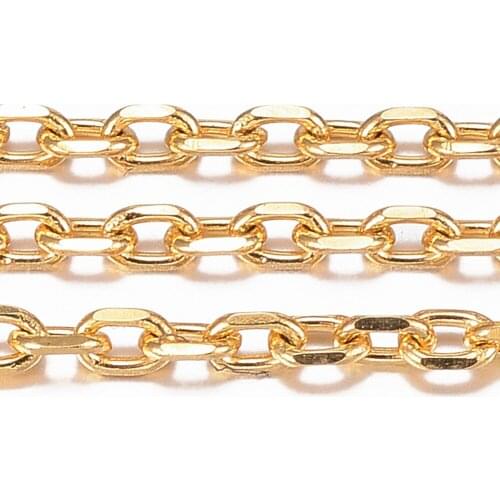 10m/Roll Vacuum Plating Oval Golden Soldered 304 Stainless Steel Cable Diamond Cut Chains Findings with Spool 2.5x1.7~1.8x0.5mm