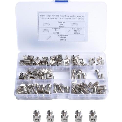 100 Pack Lot - M5*20 Rack Mount Cage Nuts & Screws w/ Washers - Square Clips