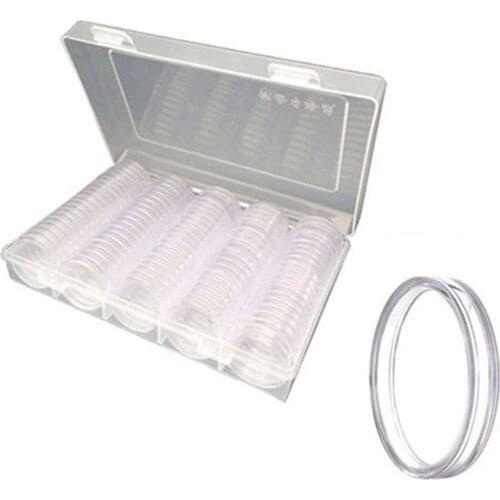 27mm Round Boxed Coins Collection Holder 100pcs/box Transparent Plastic Storage Capsules Commemorative Coin Protection Boxes