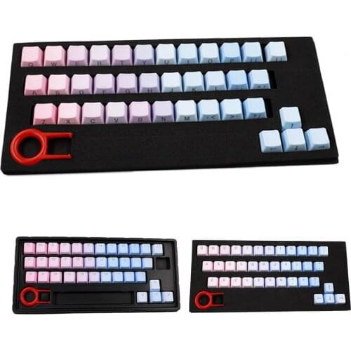 37-Key Pink-Blue Gradient Backlight Non-fading PBT Keycaps Mechanical Keyboard Replacement Caps for Computer Laptop