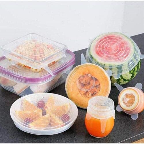 6pcs New Reusable Silica Gel Stretch Lids Universal Pot Cover Wrap Bowl Lid Silicone Food Fresh Cover Pan Kitchen Accessories