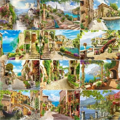 AZQSD 5D Diamond Painting New Arrivals Street Town Picture Of Rhinestones Diamond Embroidery Landscape Mosaic Handmade Gift