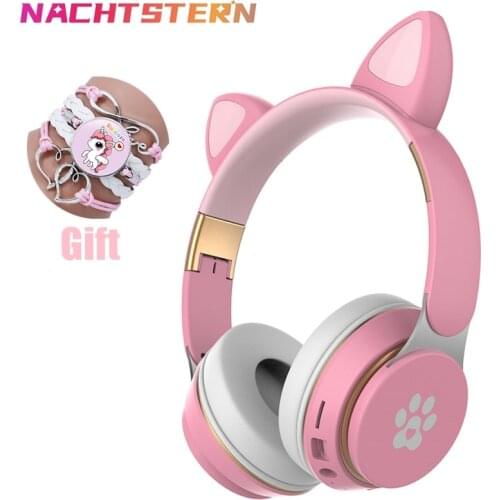 LED Cat Ear Wireless Headphones Bass Noise Cancelling Adults Kids Girl Bluetooth Headsets Support TF Card Casco With microphone