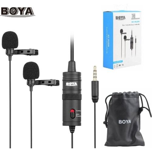 BOYA BY-M1DM Microphone with 4M Cable Dual-Head Lavalier Lapel Clip-on for DSLR Canon Nikon IPhone Camcorders Recording PC