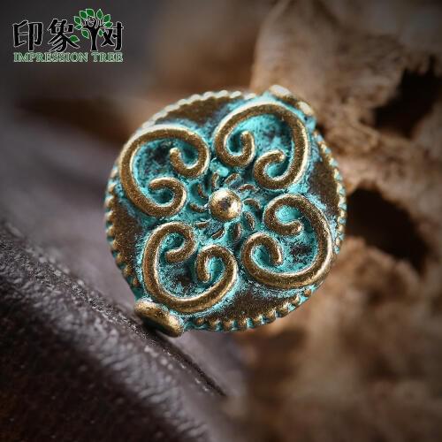 10Pcs 13*15mm Alloy Verdigris Patina Plated Roung Flat Flower Beads Charms For DIY Jewelry Makings Bracelets Accessories 27046