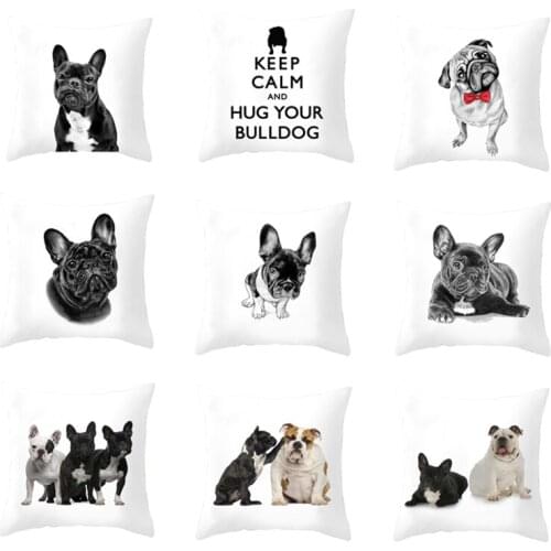 Cartoon Dog Cushion Cover French Bulldog Throw Pillow Case For Sofa Bulldog Pug Decorative Pillowcase Cushion Cover Kussenhoes