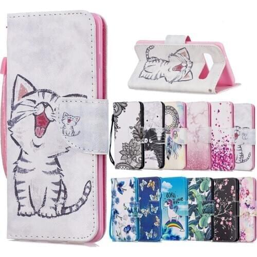 Patterned Flip PU Leather Wallet Phone Case Cover on sfor Samsung S10 A8S S10e Card Slots Holder Capa Coque For Samsung S10 Plus
