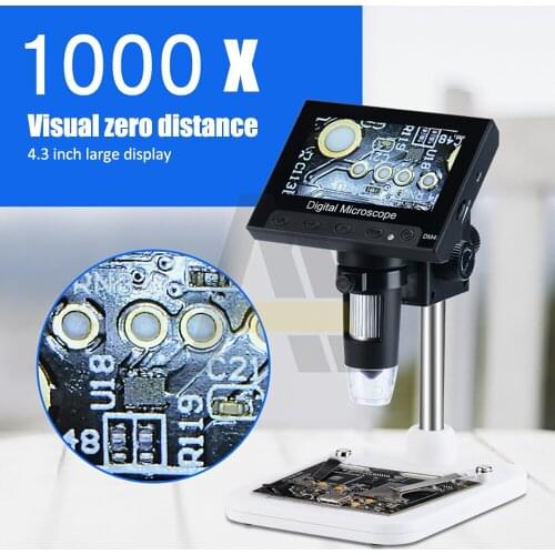 DM4 USB Digital Electronic Microscope 1000x 2.0MP 30W Pixels 4.3"LCD Display VGA 720P Microscope with 8 LED Stand