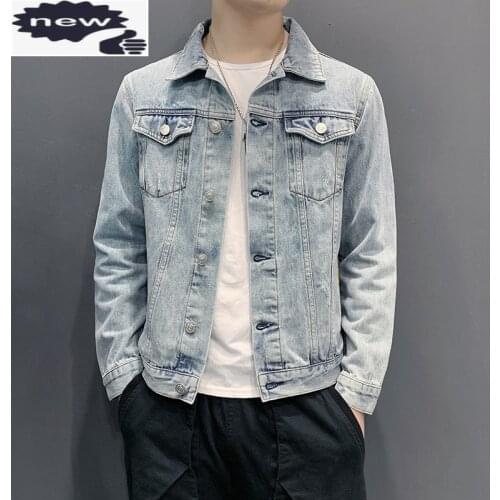 Men High Street Hole Ripped Denim Coat New Spring Casual Single Breasted Bomber College Cowboy Jacket Male Plus Size 5XL