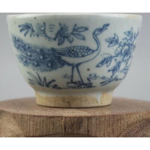 Chinese Ming Wanli Year Blue and White Porcelain Flower Bird Cup Bowl 2.8 inch