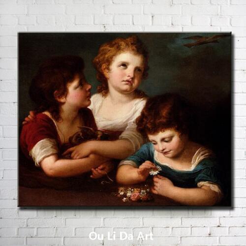Classical figures cute three girls angel oil paintings canvas printing printed on canvas kid room wall art decoration picture