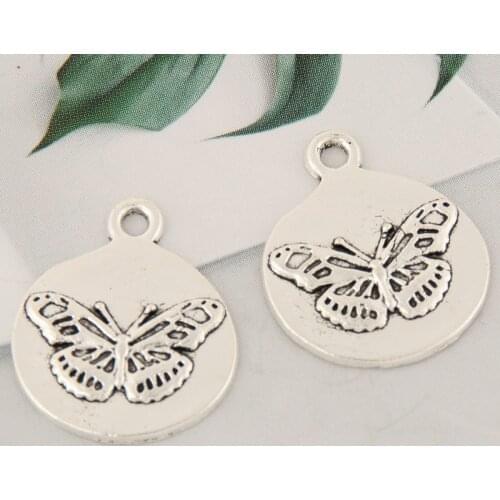 10pcs Silver Color Round Butterfly Charms Animal Specimen Pendant For DIY Handmade Jewelry Making Accessorie 17.5x21mm
