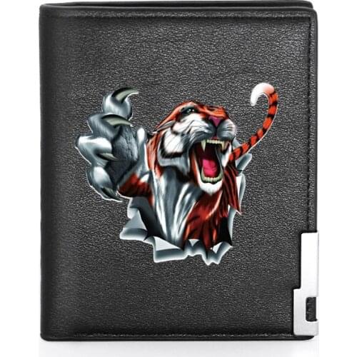 Cool Ferocious Tiger Printing Mens Wallet Leather Purse For Male Credit Card Holder Short Slim Bifold Wallet Pocket