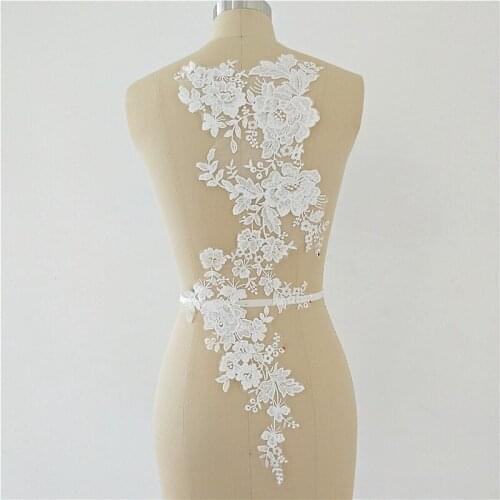 Ivory White 2pcs/lot Lace Patches Applique Wedding Dress Back Stickers Clothing Patches VJZQ134410