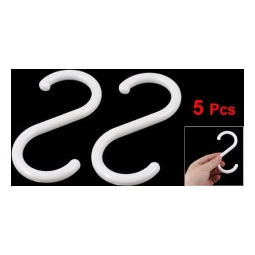 5 Pcs White Plastic S Shape Hanger Hook for Home Clothing Baskets