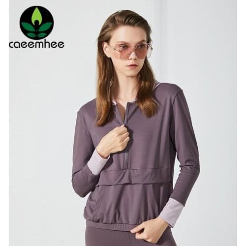 CAEEMHEE Zipper Running Jacket Fitness Gym Hooded Hoodies Women Sport Jacket Coat Long Sleeve Workout Sweatshirts