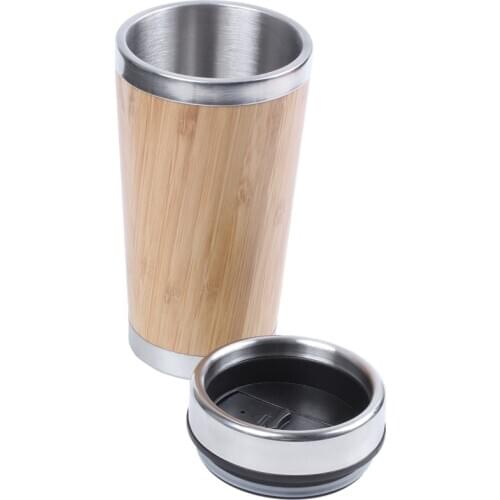 LBER Bamboo Coffee Cup Stainless Steel Coffee Travel Mug With Leak-Proof Cover Insulated Coffee Accompanying Cup Reusable Cup