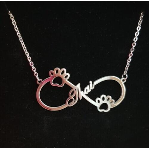 Cute Cat Dog Bear Paw Infinity Pendant Necklace Boho Custom Name Necklace Women Kids Gifts Stainless Steel Personalized Jewelry