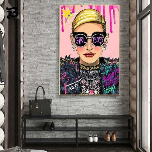 Fashion Art Canvas Painting a Woman Wearing a Crown and Glasses Girl and Boss Wall Pictures Wall Art Home Decoration(No Frame)