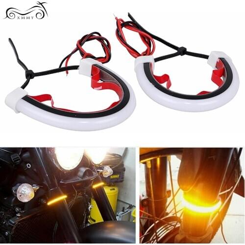 Motorcycle LED 39-41mm Fork Turn Signal Light Amber Strip Lamp Kit For Harley Electra Glide Ultra Classic FLHTCU