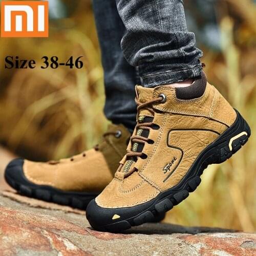 Xiaomi Retro Mens Winter Boots Fashion Genuine Leather Casual Shoes Comfortable Mountain Trekking Boot Warm Plush Shoe