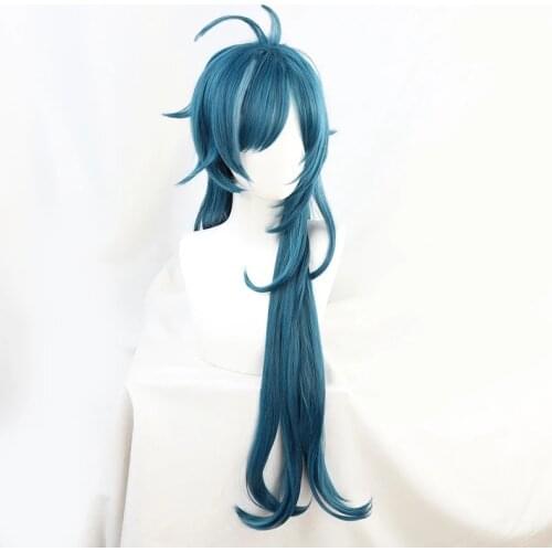 Kaeya Wig Genshin Impact Cosplay Blue Long Straight Heat Resistant Hair Cosplay Wigs + Wig Cap