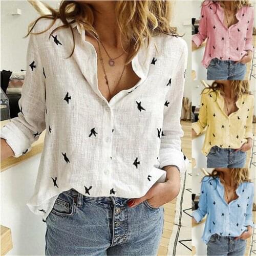 Casual Women Blouse Turn-Down Collar Long Sleeve Tops Button Print Tops Women Clothes Shirt Loose Office Lady Blusas Shirt Women