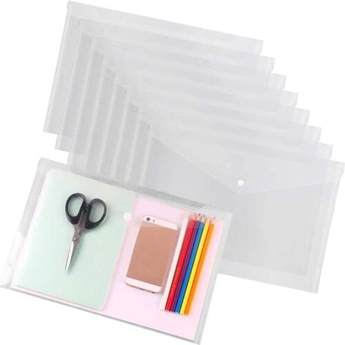 5PCS/Set A4 Size Transparent PP Water Resistant Document File Holder Filing Envelope with Snap Button -Clear White