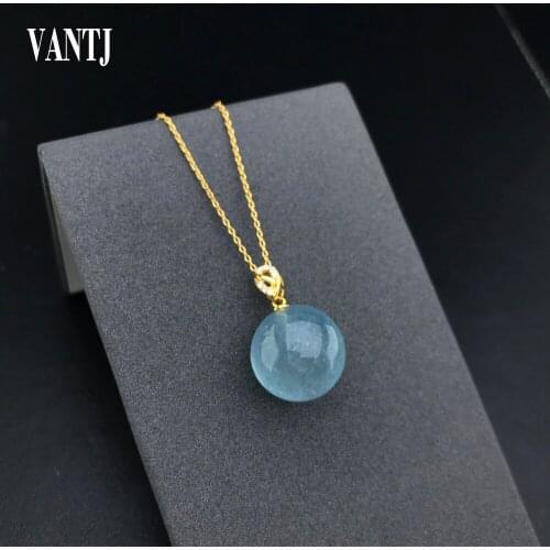 VANTJ Natural Aquamarine Pendant Sterling 925 Silver Elegant Necklace for Women Lady Jewelry Wedding Party Gift