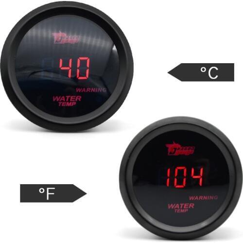 2" 52mm Water Temp Gauge Celsius / Fahrenheit Temperature Car Meter Red LED Black Case