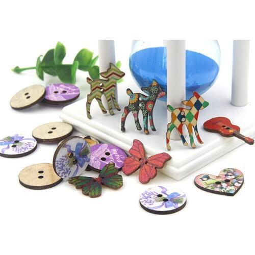 20pcs/lot Cartoon wooden buckle two-eye shaped wood patch handmade DIY button material color childrens button