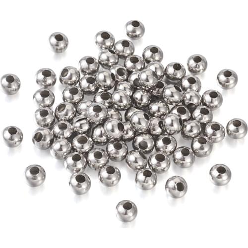200pcs 304 Stainless Steel Round Bead Spacers 4mm 5mm 6mm , Stainless Steel Color