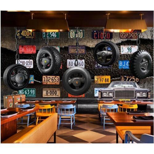 3d wall murals wallpaper for living room Retro license plate tire classic car tv background home decor wall paper for walls 3 d