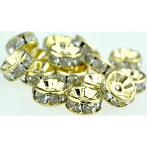 50Pcs AAA Gold Color Metal Charm Beads 12MM Rhinestone DIY Beads Crystal Spacer Beads For Jewelry Making 3 Colors For Choose
