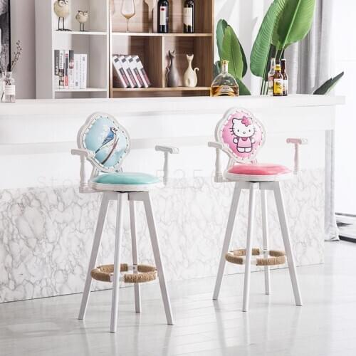 Solid wood bar stool modern minimalist high stools back bar chair home cashier bar stool front high stool