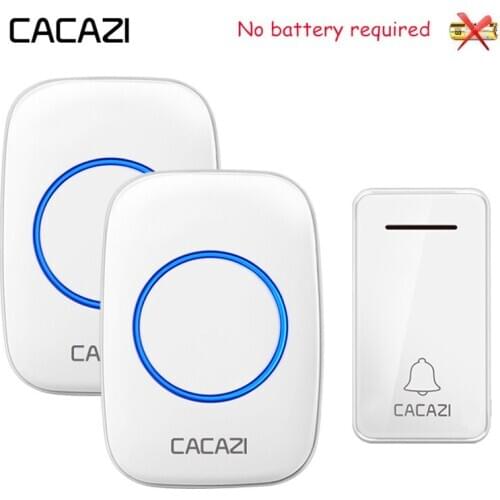 CACAZI Self-powered Wireless Doorbell Waterproof No battery 2 Button 3 Receiver Led light Cordless DoorBell US EU UK Plug Chime