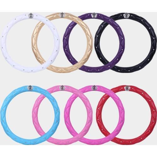 Crystal Crown Rhinestone covered Car Steering Wheel Cover Leather Auto Steering-Covers Cases Diamond For Women Girls Car Styling