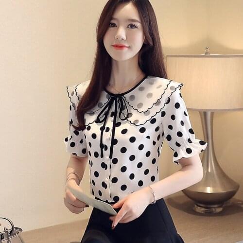 Blouse Women Polka Dot Chiffon Shirt Summer Fashion Short Sleeve Top Plus Size Blusa Mujer