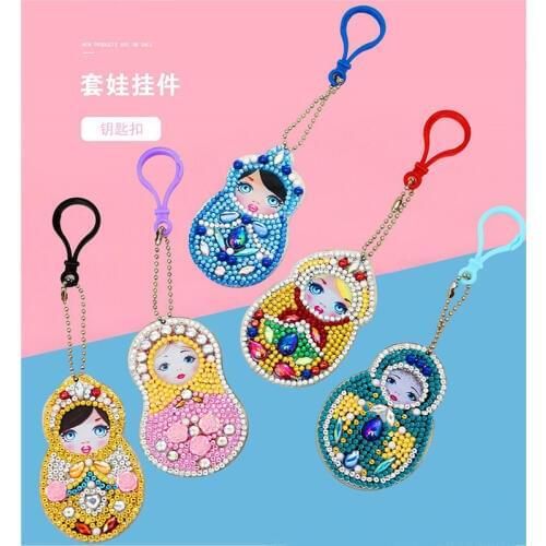 5pcs DIY Full Special Shaped Diamond Painting Doll Fruit Cartoon Keyring Keychains Cross Stitch Embroidery Women Bag Key Chain