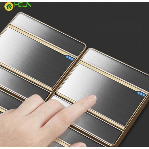 Household Brushed Switch socket panel 5 hole USB socket 16A air conditioning socket 1Gang 2 Gang 3 Gang 4 Gang 1Way 2Way switch