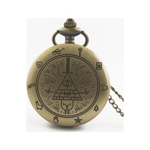 Retro Bronze Freemason Triangle Pattern Quartz Pocket Watch Necklace For Women Men Chain Clock Pendant Gift Boys watches
