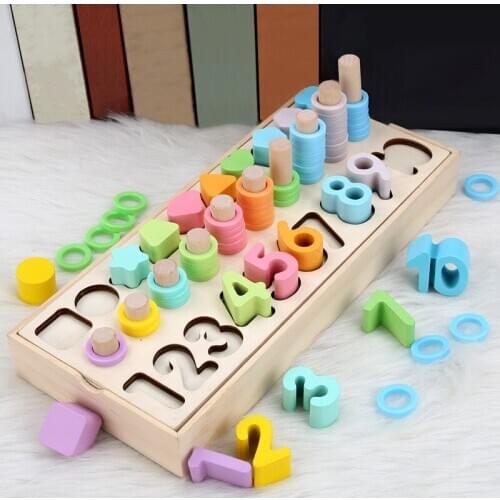 Boxed Wooden Three-in-one Digital Shape Magnetic Fishing Logarithm Board Puzzle Early Education Pairing Toy 3-6 Years Old