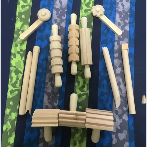 Kids Wooden Dough Tools Toy Slime Mold Pottery Tools Roller Pin Cookie Handmade Baking Accessories Age 3-6 Years 12pcs/set