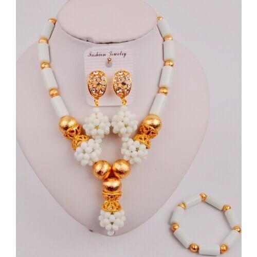 Elegant Costume Necklace Nigerian Jewelry African White Beads Jewelry Set ZQ5-06