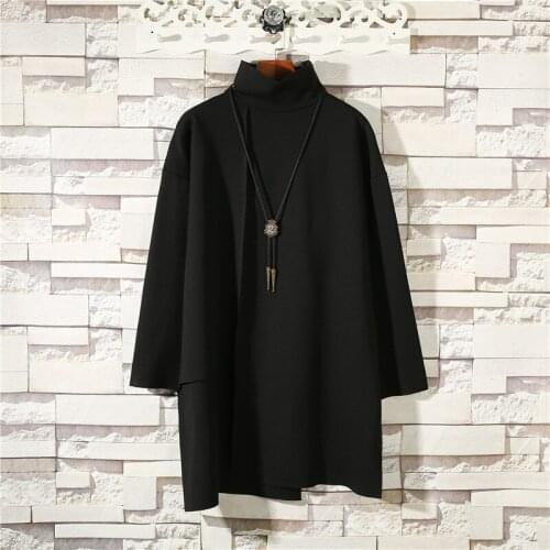 Autumn and winter mens dark Harajuku fashion high collar irregular long sleeve T-shirt personalized space cotton loose base shi